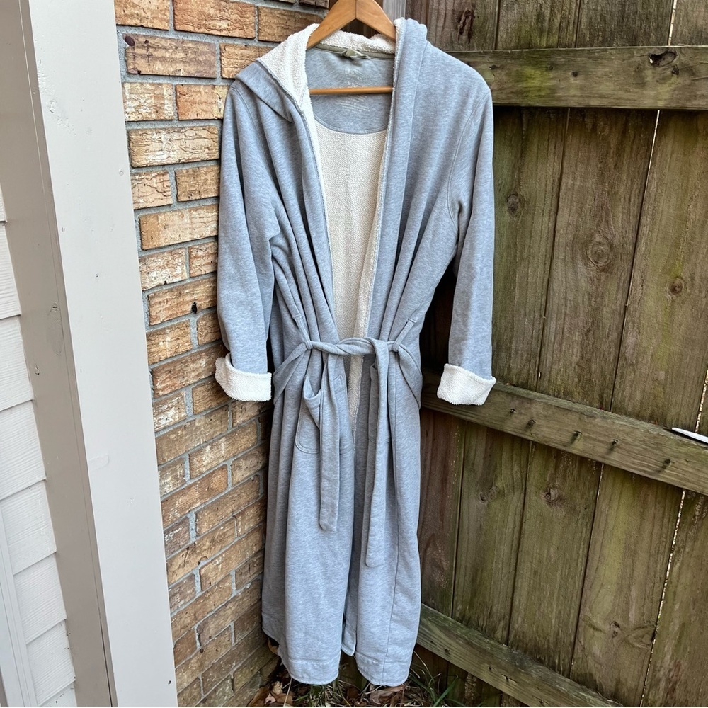L.L. Bean Gray Fleece Lined Hooded Robe